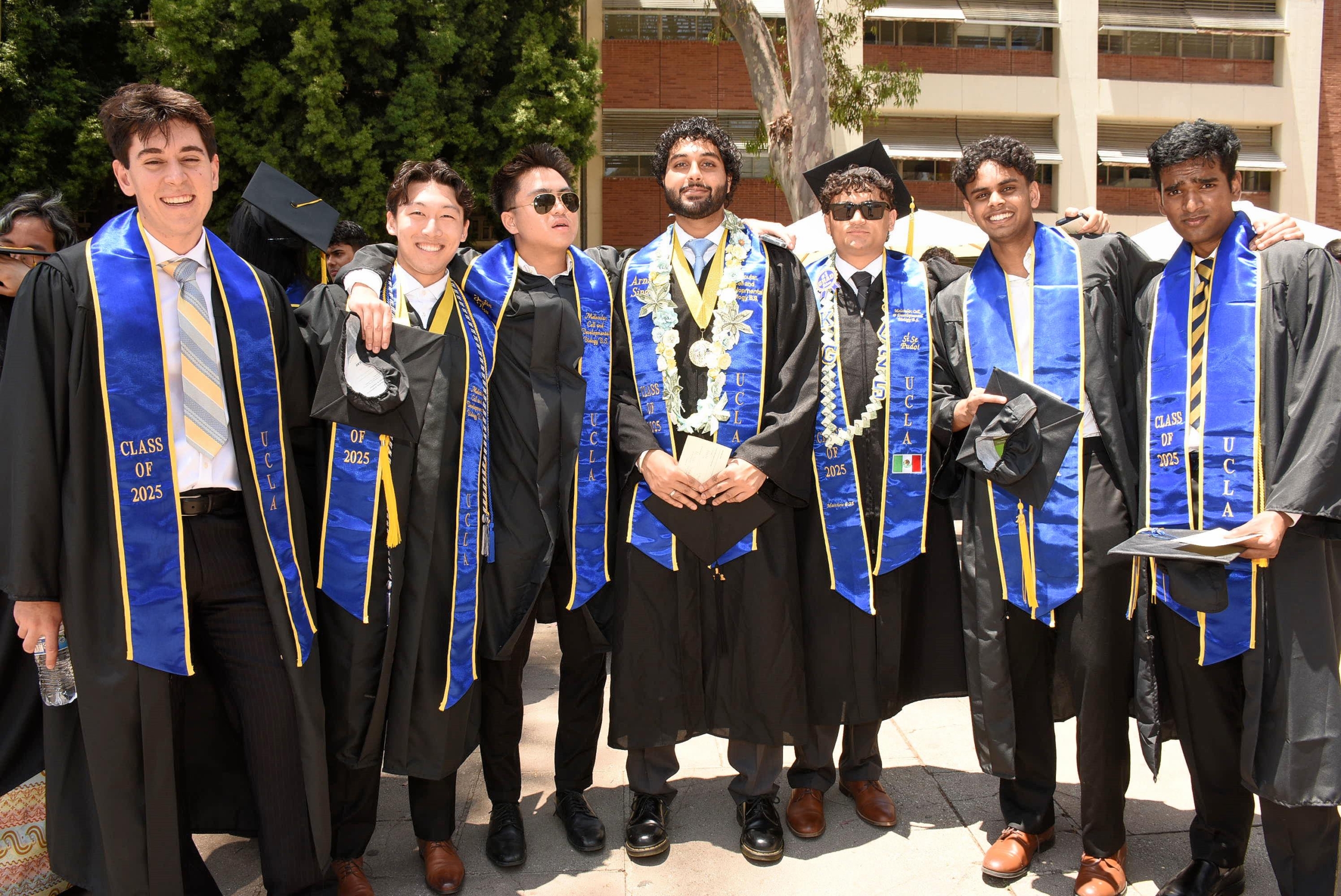 UCLA MCDB graduates in caps and gowns at an outdoor commencement ceremony.